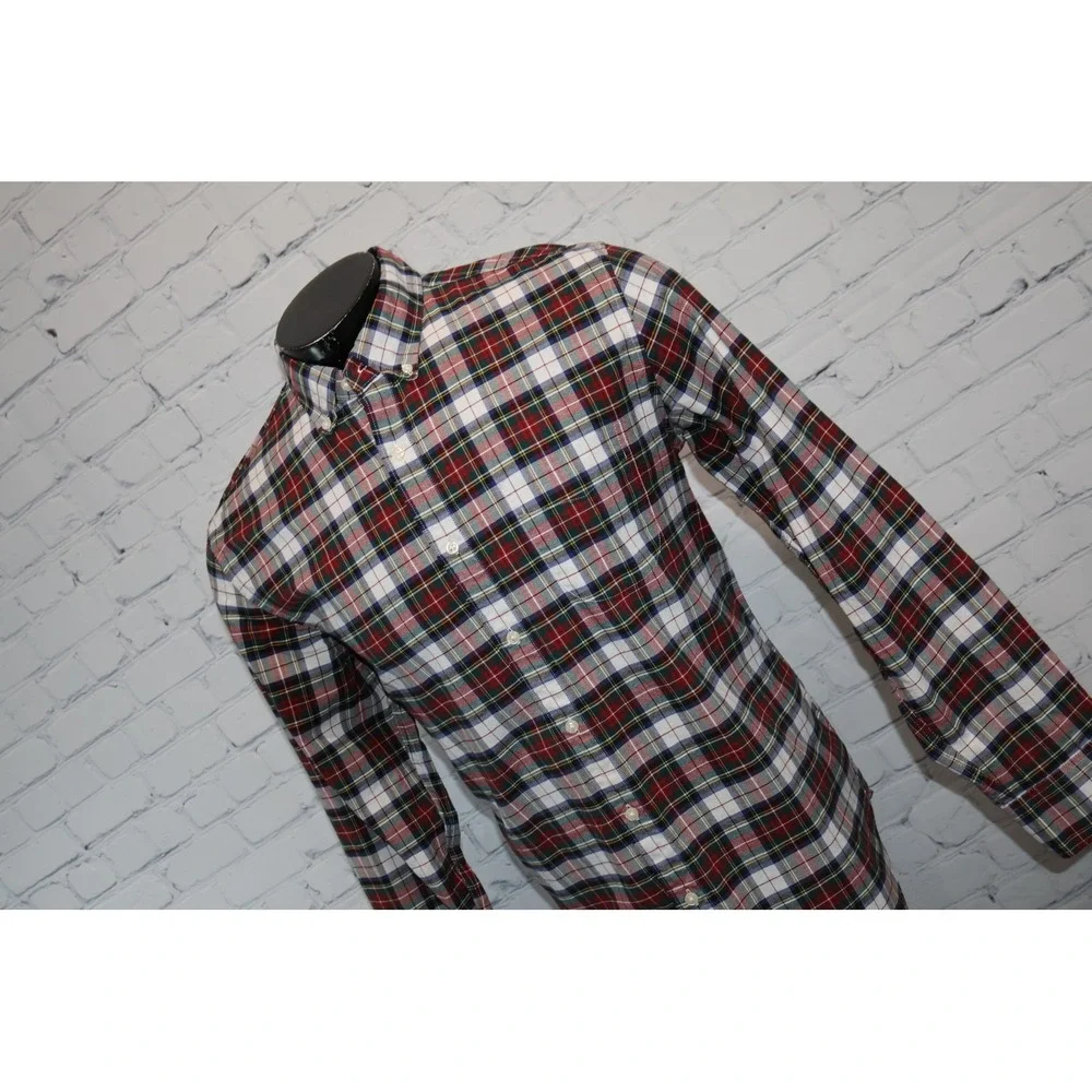 J.Crew Button Down Shirt Mens Large Red Green Plaid Broken-In Oxford Slim Fit